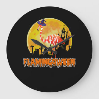 Grande Horloge Ronde Flamingo | Flamingoween Funny Witch Halloween