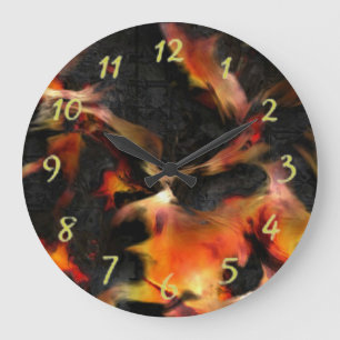 Grande Horloge Ronde Flammes brûlantes