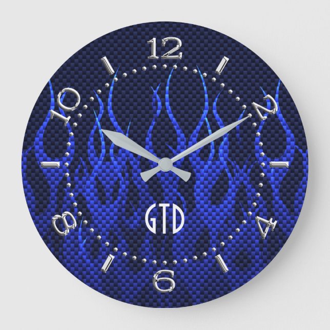 Grande Horloge Ronde Flammes Monogram Blue Racing sur impression de fib (Recto)