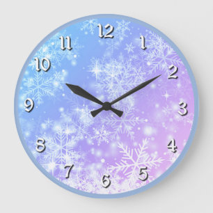Grande Horloge Ronde Flèche-neige du coucher de soleil d'hiver