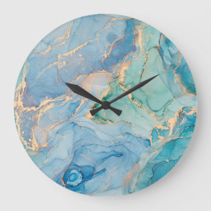 Grande Horloge Ronde Flèches métalliques : Art Abstrait des fluides