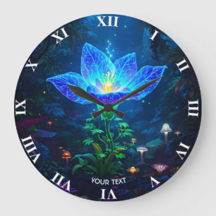 Grande Horloge Ronde Fleur Bleue Bleue Imaginaire mignonne