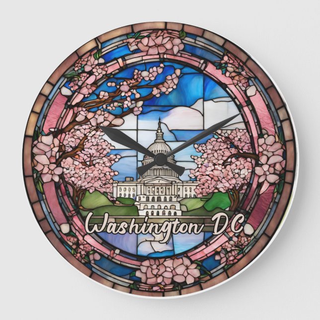 Grande Horloge Ronde Fleur de cerisier personnalisée Washington DC (Recto)