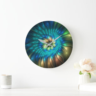 Grande Horloge Ronde Fleur de fantaisie lumineuse, fractale abstraite c