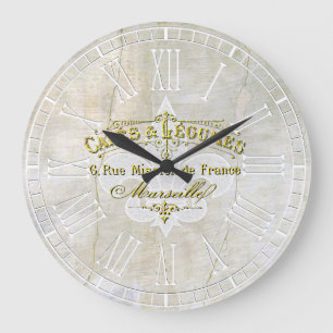 Grande Horloge Ronde Fleur-de-lis Cafe Vintage Plaster