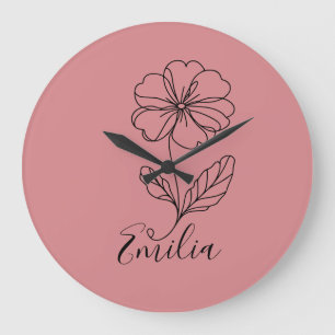 Grande Horloge Ronde Fleur de naissance personnalisée primevère de févr