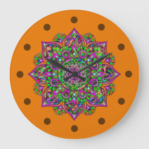 Grande Horloge Ronde Fleur De Vie - Indien Mandala 1