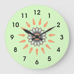 Grande Horloge Ronde Fleur en éclat d'étoile orange et argent