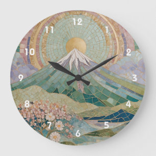 Grande Horloge Ronde Fleur éthérée : Volcan Mosaïque Pastel au Printemp