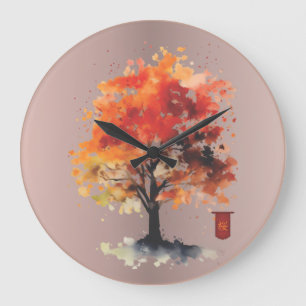 Grande Horloge Ronde Fleur japonaise avec Kanji