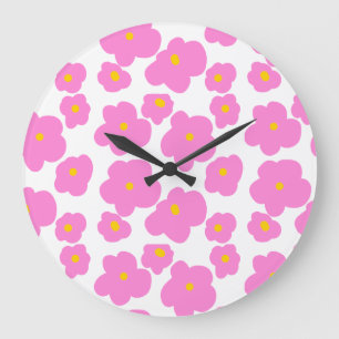 Grande Horloge Ronde Fleur marguerite rose jaune moderne motif élégant
