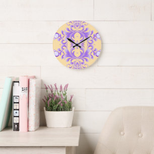 Grande Horloge Ronde Fleur océanique : Harmonie violette / Art élégant