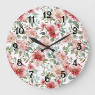 Grande Horloge Ronde Fleur rose rouge