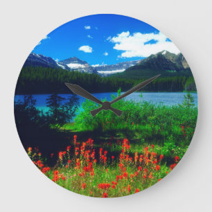 Grande Horloge Ronde Fleur sauvage indien de pinceau