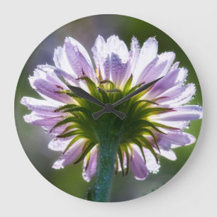 Grande Horloge Ronde Fleur sauvage violette rétro-éclairée avec gouttes