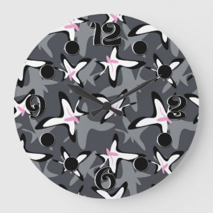 Grande Horloge Ronde Fleurs abstraites roses et modernes
