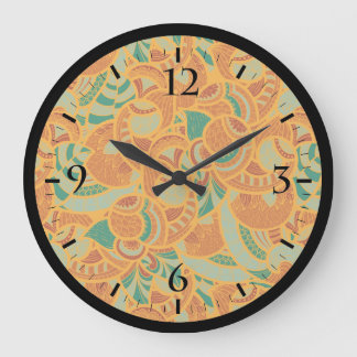 Grande Horloge Ronde Fleurs abstraites sans coutures mignonnes orange