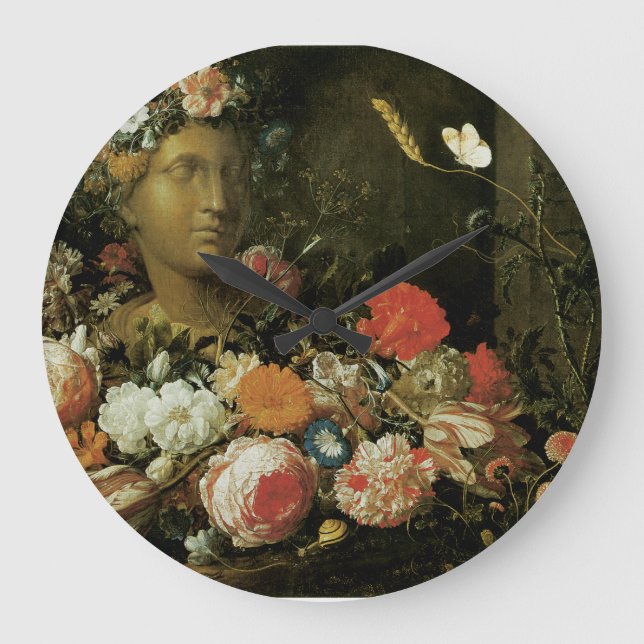 Grande Horloge Ronde Fleurs autour d'un buste classique (Recto)