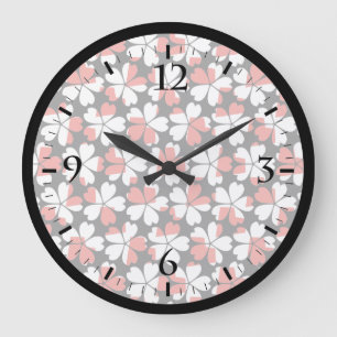 Grande Horloge Ronde Fleurs blanches rouges mignons motif
