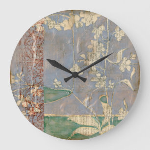 Grande Horloge Ronde Fleurs blanches sur l'arrière - plan de papier