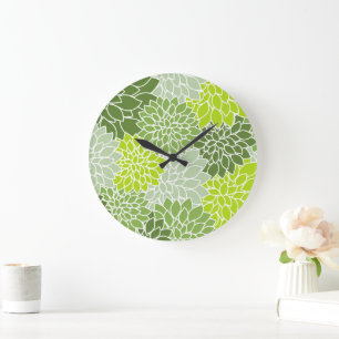 Grande Horloge Ronde Fleurs Dahlia, Motif De Fleurs, Dahlia Verte