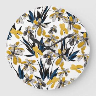 Grande Horloge Ronde Fleurs d'aquarelle : motif d'été vibrant.