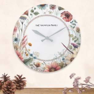 Grande Horloge Ronde Fleurs d'Automne Élégantes Fleurs de Nature Person