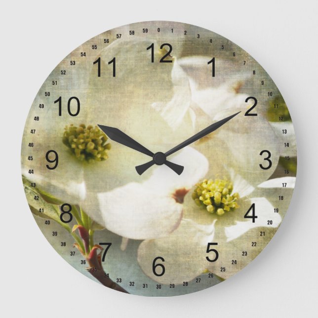 Grande Horloge Ronde Fleurs de bois de chien blanc (Recto)