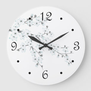 Grande Horloge Ronde Fleurs de cerisier en fleurs numérotées