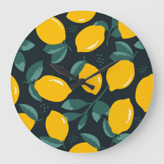 Grande Horloge Ronde Fleurs de citrons, Texture d'été Vintage.