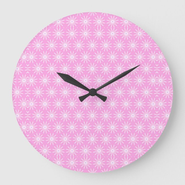 Grande Horloge Ronde Fleurs de démarrage blanches sur rose (Recto)