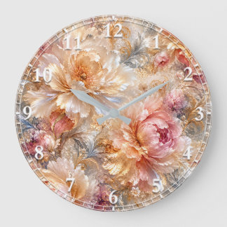 Grande Horloge Ronde Fleurs de Fantaisie Luxueuses
