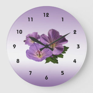 Grande Horloge Ronde Fleurs de géranium violet