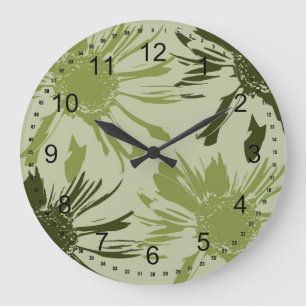Grande Horloge Ronde Fleurs de Gerbera verte de chaux