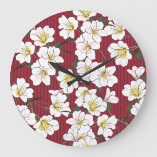 Grande Horloge Ronde Fleurs de Jardin Blanches : Vintage bande