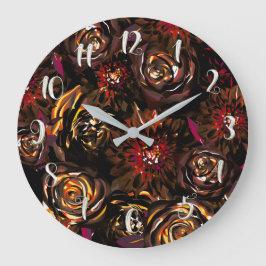 Grande Horloge Ronde Fleurs de jardin sombre automne Glow automne