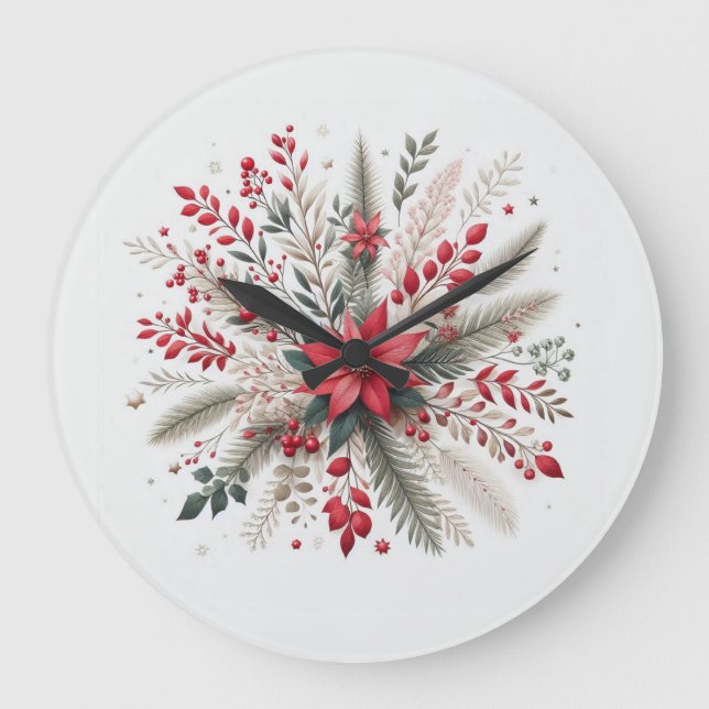 Grande Horloge Ronde Fleurs de Noël (Recto)