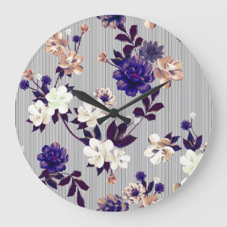 Grande Horloge Ronde Fleurs de printemps Motif en silhouette noire