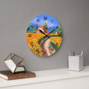 Grande Horloge Ronde Fleurs de soleil colorées de l'été La Provence Fra