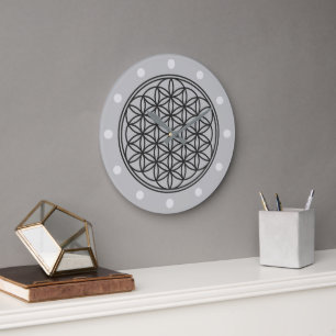 Grande Horloge Ronde FLEURS DE VIE - Symbole de géométrie sacrée plan 1