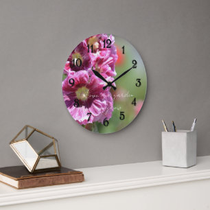 Grande Horloge Ronde Fleurs d'Hollyhock Rose Clair Photographie