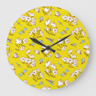 Grande Horloge Ronde Fleurs d'insectes Papillons : Patte d'été sans joi
