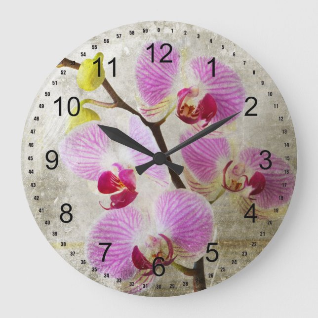 Grande Horloge Ronde Fleurs d'orchidées (Recto)