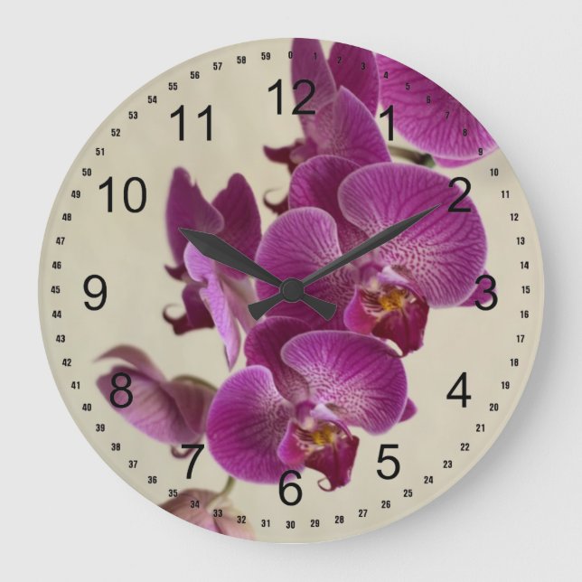 Grande Horloge Ronde Fleurs d'orchidées roses (Recto)