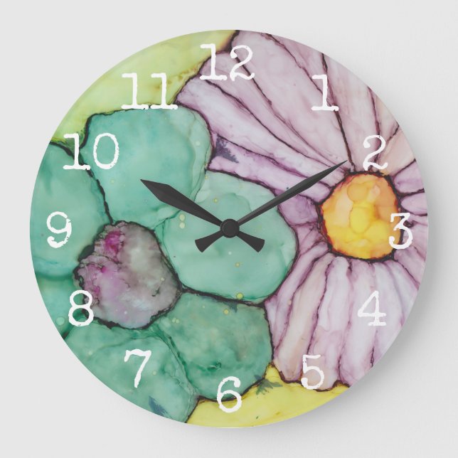 Grande horloge ronde "Fleurs Encre 2" (Recto)