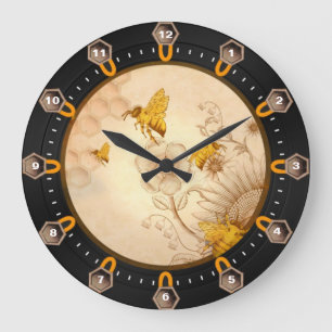 Grande Horloge Ronde Fleurs et abeilles
