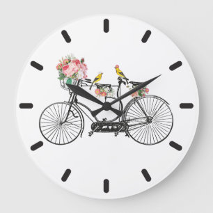 Grande Horloge Ronde Fleurs et oiseaux Vintages romantiques
