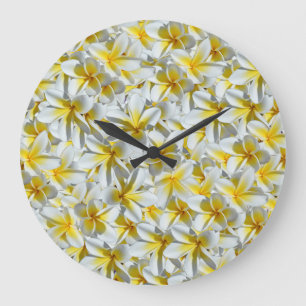 Grande Horloge Ronde Fleurs Frangipaniennes Jaunes Et Blanches,