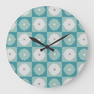 Grande Horloge Ronde Fleurs géométriques modernes du milieu du siècl