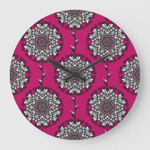 Grande Horloge Ronde Fleurs Graphiques Florales rose sans joint